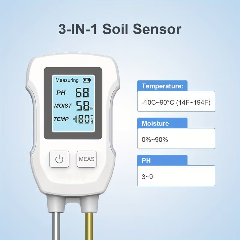 3 in 1 Soil pH Meter for Plants & Garden Testing