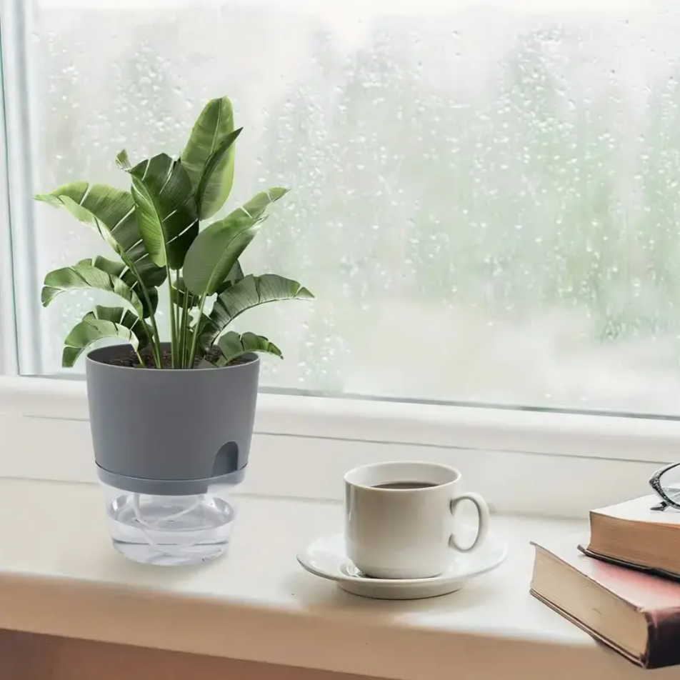 3pcs Self-Watering Planters with Watering Bottle - Gray colored
