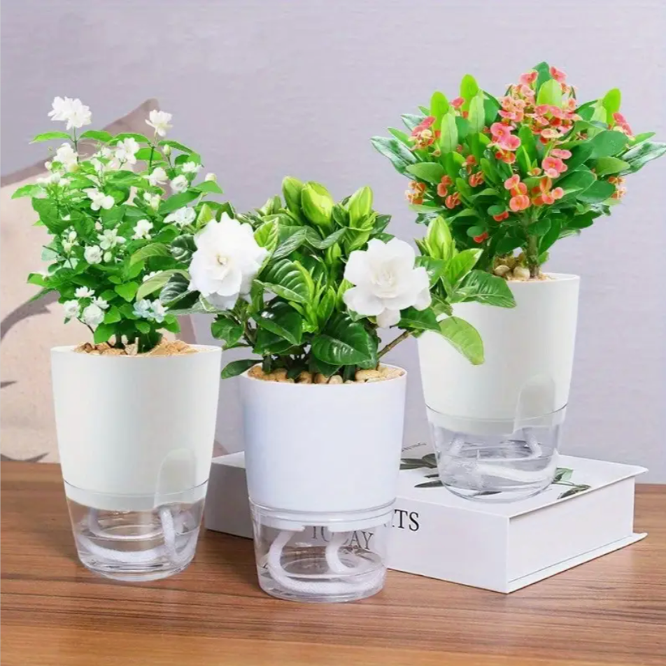 3pcs Self-Watering Planters with Watering Bottle - Gray colored