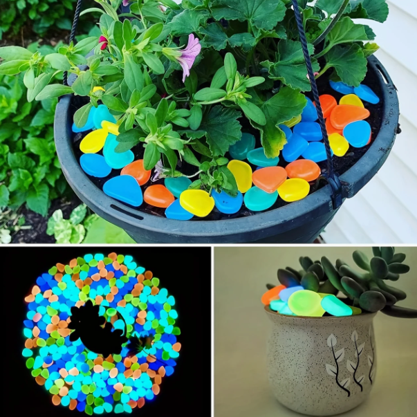 GLOW IN THE DARK Pebbles for Garden & Pots - 100pcs -Multicolor