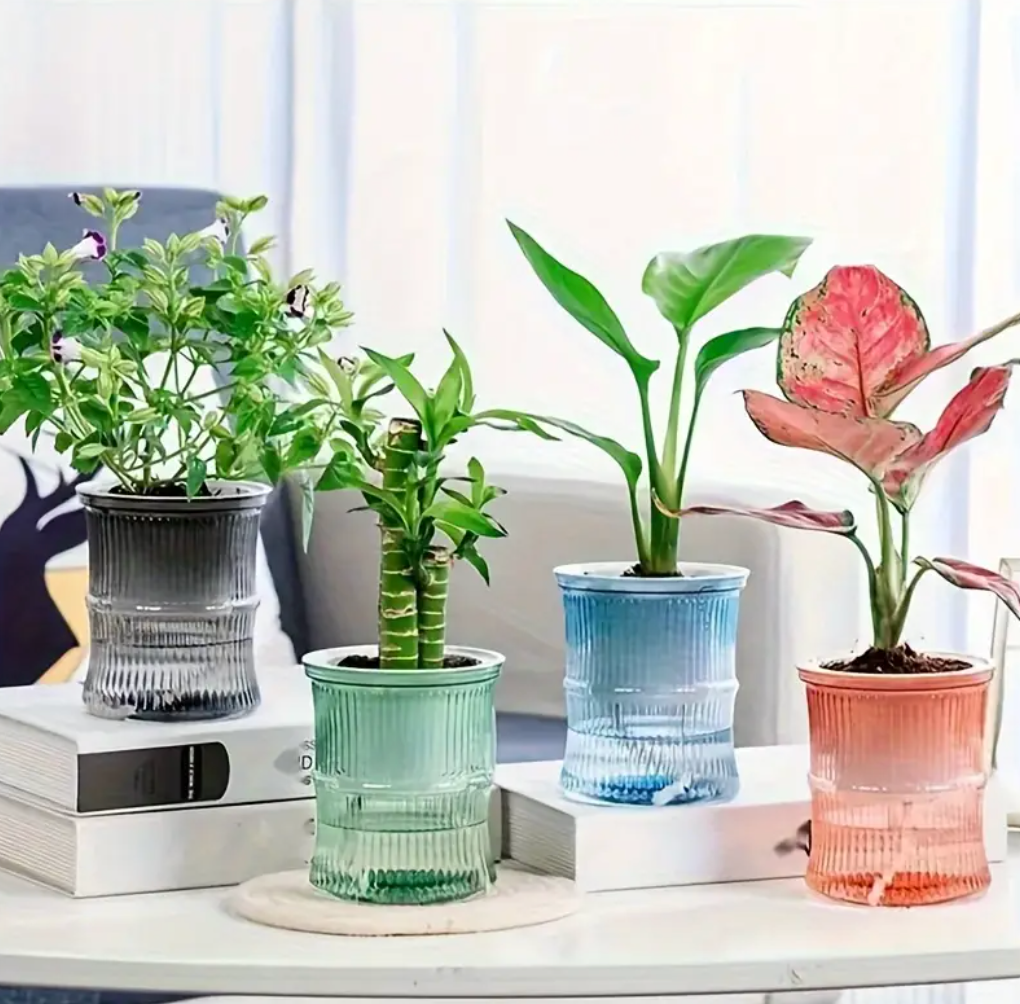 4pcs Self-Watering Planters - Plastic Bamboo - Multi colored