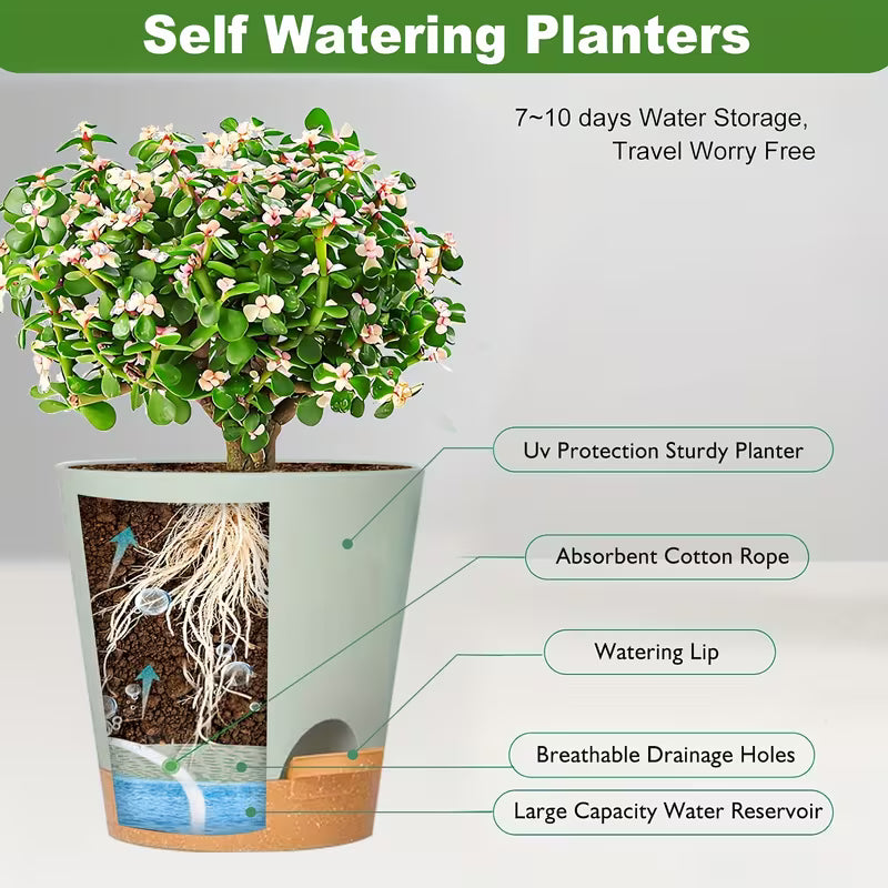 Two-Tone Self Watering Planters - Black/Brown 5pcs