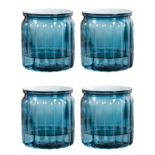 4pcs Self-Watering Planters Plastic Striped- Blue Colour