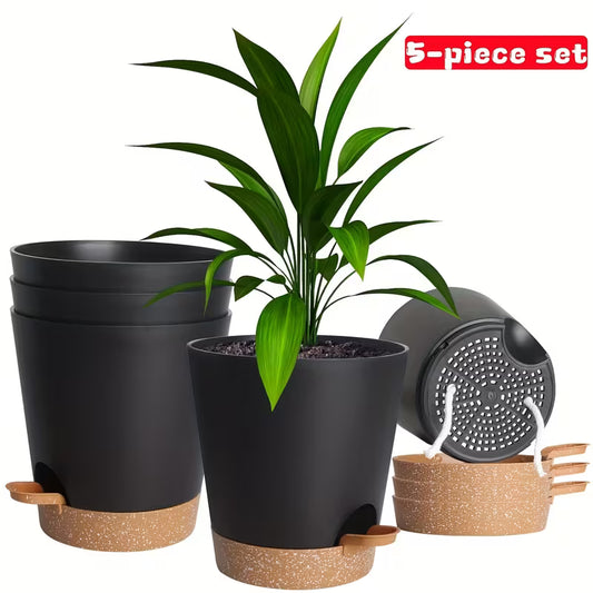 Two-Tone Self Watering Planters - Black/Brown 5pcs