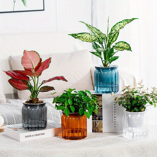 4pcs Self-Watering Planters Plastic Striped- Multi colored