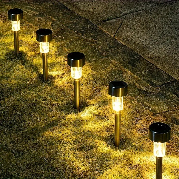 Stainless Steel Solar Lights Set - Warm Yellow - 10 lights