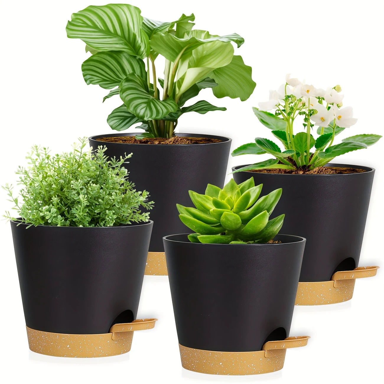 Two-Tone Self Watering Planters - Black/Brown 2pcs