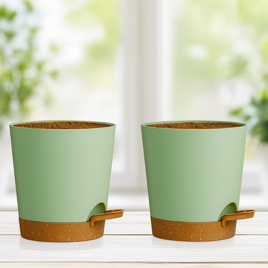 Two-Tone Self Watering Planters- Green/Brown 2pcs