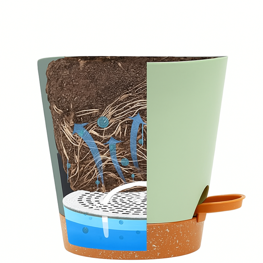 Two-Tone Self Watering Planters- Green/Brown 2pcs