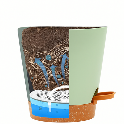 Two-Tone Self Watering Planters- Green/Brown 2pcs