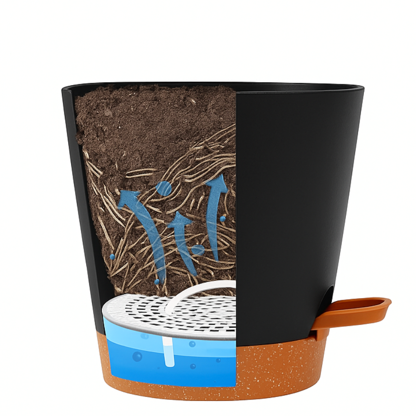 Two-Tone Self Watering Planters - Black/Brown 2pcs
