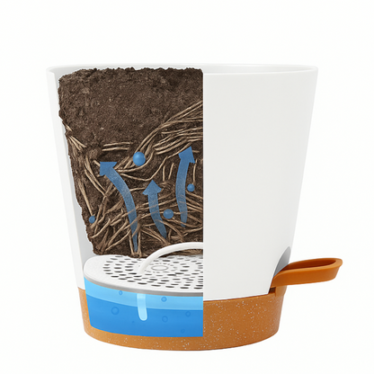 Two-Tone Self Watering Planters - White/Brown 2pcs