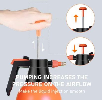 Hand holding a pump with an illustration of its function 