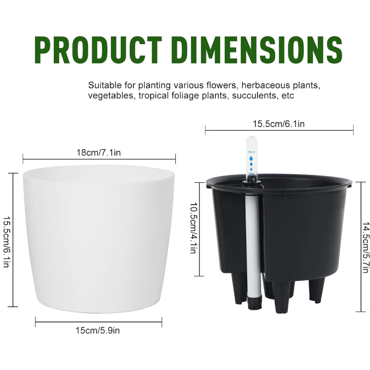 Self Watering Plant With Water Level Indicator (White)