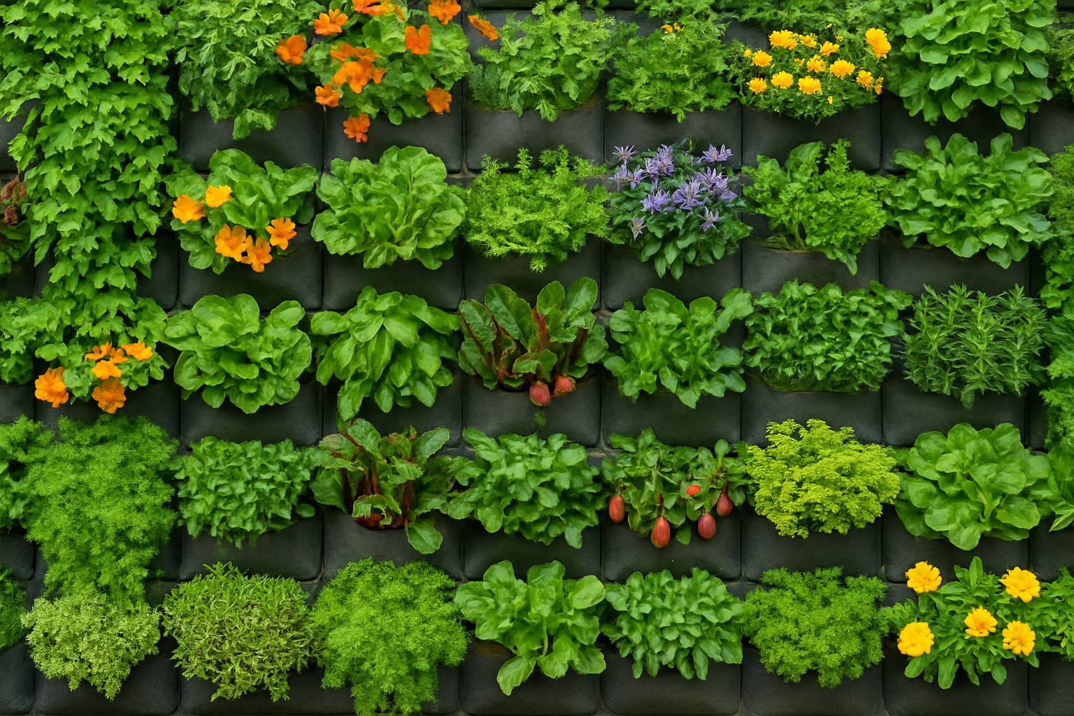 Abundant lush vertical garden wall