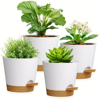 Two-Tone Self Watering Planters - White/Brown 2pcs