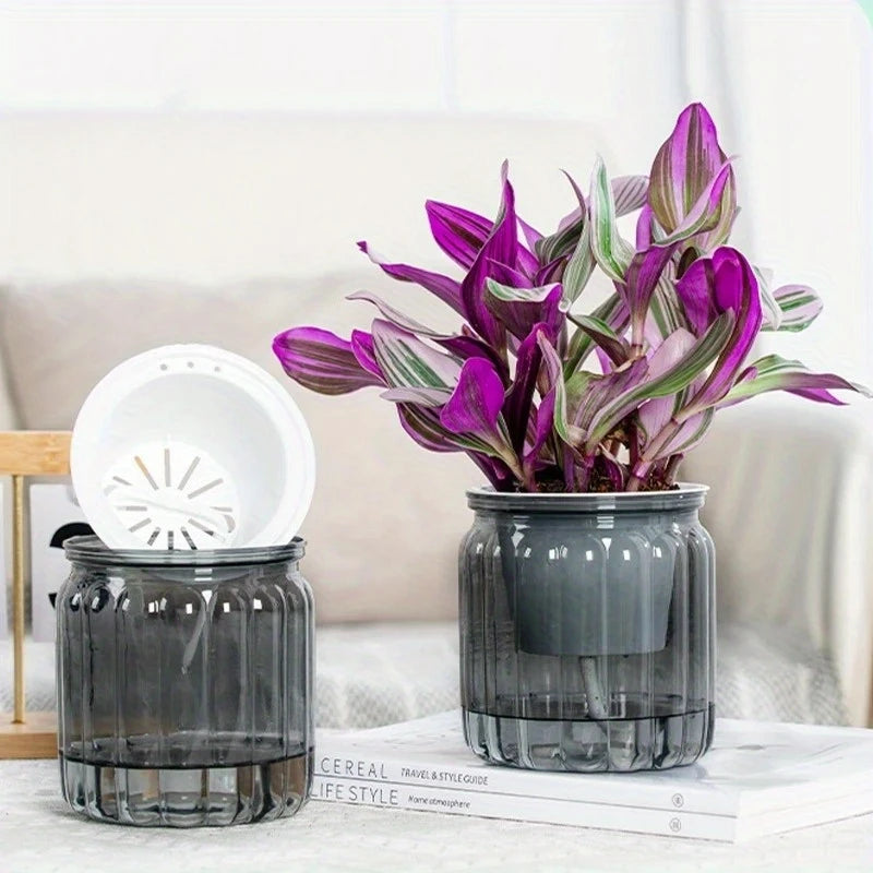 4pcs Self-Watering Planters Plastic Striped- Multi colored
